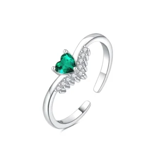 RENSINO Light Luxury Sterling Silver 925 Jewelry Rings Arrow Green Emerald Heart Adjustable Open Ring