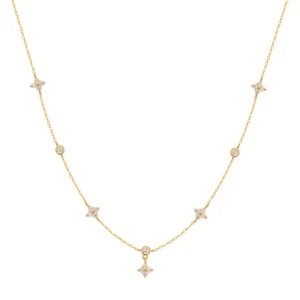 RENSINO Light Luxury Tassel Niche S925 Sterling Silver Crystal Set Four Leaf Flower Collarbone Chain Necklace for Women