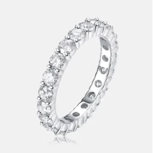 RENSINO Light Luxury VVS Moissanite One Row Ring S925 Sterling Silver Iced Out Hip Hop Tennis Eternity Band Fine Jewelry Ring
