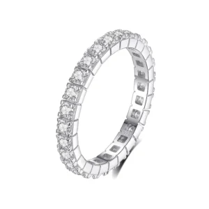 RENSINO Light Luxury Women 925 Sterling Silver 2mm Zirconia Wedding Band Engagement Promise Tennis Rings Fine Jewelry Supplier
