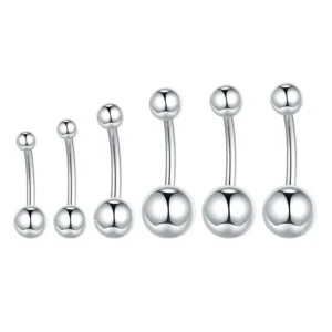 RENSINO Lingchee 14G Stainless Steel Double Ball Belly Button Rings for Women Navel Rings CZ Body Piercing