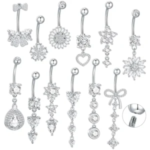 RENSINO Lingchee Stainless Steel Water Drop Butterfly Pendant PVD Inlaid Zircon Fashion Body Piercing Navel Belly Ring Jewelry