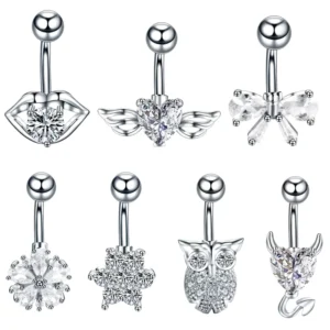 RENSINO Lingchee Steel Sexy Belly Button Rings Zircon Gem Navel Piercing Ombligo Nombril Ear Piercings Navel Ring Body Jewelry