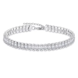 RENSINO Link Chain Bracelets Rhodium Plated Geometric Cubic Zirconia 925 Sterling Silver Tennis Bracelets Jewelry