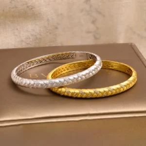 RENSINO Live’s New Women’s Retro Fashion Luxury Sterling Silver Bracelet Italian Brushed Diamond Ear Flash Wheat