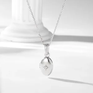 RENSINO Locket 925 Sterling Silver 14K Gold Plated Personalized Custom Minimalist Multi Photo Oval Couple Locket Necklace