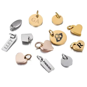 RENSINO Logo Jewelry Metal Silver Tag Bronze Brand Tags Name Plate Charm Custom Matte Design For Round Engraved Pendant