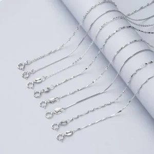 RENSINO Long Silver Chain 50cm 55cm 60cm 20 Inches 22 Inches 24 Inches Rose Gold Plated 925 Sterling Silver Chain