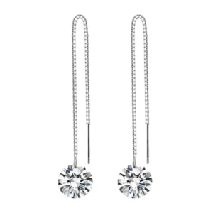 RENSINO Long Zircon 925 Sterling Silver Earrings for Women Fashion Jewelry