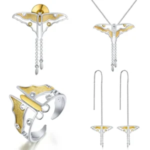 RENSINO Lotus Fun Handmade Jewelry 925 Sterling Silver 18k Gold butterfly Kite Ring Earrings Necklace Brooch Fine Jewelry Set for Women