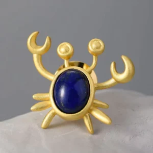 RENSINO Lotus Fun Natural Amazonite Stone Mr Crab Brooches Pin for Women Real 925 Sterling Silver Fine Statement Jewelry