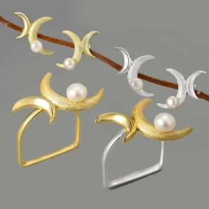 RENSINO Lotus Fun Natural Pearl Double Moon Jewelry Set for Women Real 925 Sterling Silver Large Ring Luxury Quality Fine Jewelry