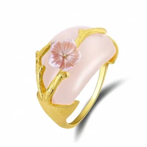 RENSINO Lotus Fun Whole Jewelry 925 Silver pink Gems Stones Ring