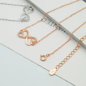 RENSINO Love 925 Sterling Silver Zirconia Plating Rose Gold Pendant Charm Symbol Infinity Heart Necklace