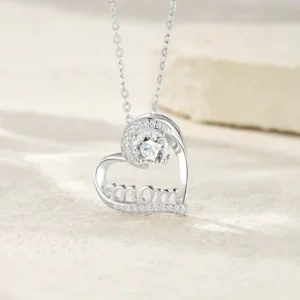 RENSINO Love Necklace Heart Shaped Mom Letters 925 Silver 6.5MM VVS Moissanite Women Birthday Party Pendant Chain Necklace