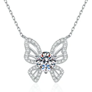 RENSINO Lovely Girls Fine Jewelry Necklace 925 Sterling Silver Beautiful 1Ct Butterfly Moissanite Pendant Necklace