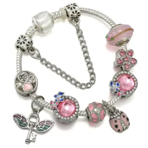 RENSINO Lovely Ladybug Wing Pendant Designer Charm Bracelets Famous Brands European Lady Children’s Bracelet DIY butterfly Lucky Grass