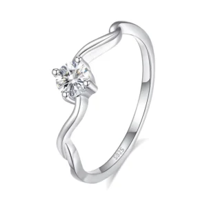 RENSINO Low MOQ 1pc Female Luxury Silver 925 Trendy Style 0.3ct Zircon Wave Design Ring
