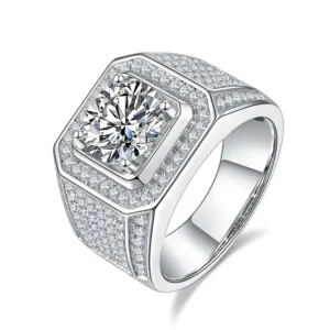 RENSINO Low Price Factory Outlet S925 Sterling Silver 1 Carat VVS Moissanite Diamond Men Ring