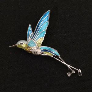 RENSINO Lucky Bird Enamel Pins 925 Sterling Silver Zircon Brooch Wedding Gift Fashion Accessories Unisex