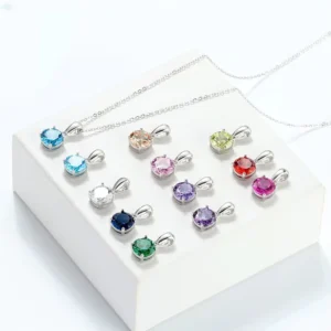 RENSINO Lucky Birthstone Real 925 Sterling Silver CZ Zircon Pendant Necklace Women’s Crystal Jewelry with Diamond Stones