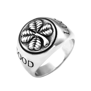 RENSINO Lucky Four Leaf Clover Bezel Setting Silver Plated Stainless Steel Rings Geometric Unisex Men