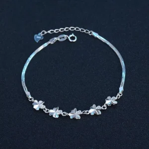 RENSINO Lucky Four Leaf Clover Women’s S925 Sterling Silver Micropaved Ins Style Niche Design Fashion Light Bracelet