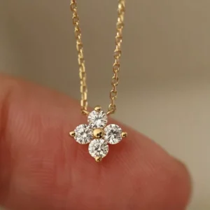 RENSINO Lucky S925 Silver Plated 18K Gold Four Leaf Clover Pendant Necklace Zircon Women’s Collarbone Chain Christian Design