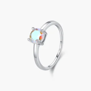 RENSINO Luckyjew 925 Sterling Silver Minimalist Colorful Round Zirconia Ring Jewelry Classic Wedding Statement Rings for Women
