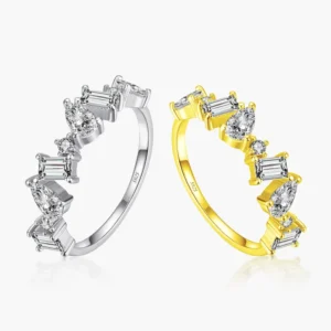 RENSINO Luckyjew Solid 925 Sterling Silver Sparkling Geometric Cz Finger Rings for Women Luxury Wedding Band Silver Fine Jewelry