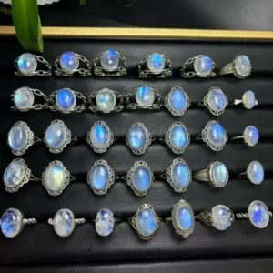 RENSINO Luxurious Handmade 925 Silver Natural Gemstone Moonstone Ring for Healing Jewelry Women’s Wedding Gift