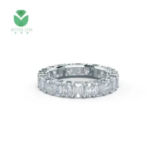 RENSINO Luxurious Pave Lab Grown Diamond White Gold Ring IGI Certified Oval Emerald Shape Lab Created Diamond Wedding Ring Fine Jewelry