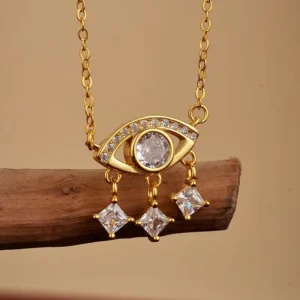RENSINO Luxurious Unique Design S925 Sterling Silver Micro Pave Flashing Diamond Eyes Charms Pendant Necklace for Women