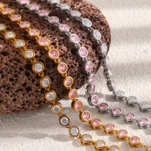 RENSINO Luxurious and Fashionable Zircon Bracelet 18K Gold plated Stainless Steel Bracelet Waterproof Jewelry for Women Non fading Gift