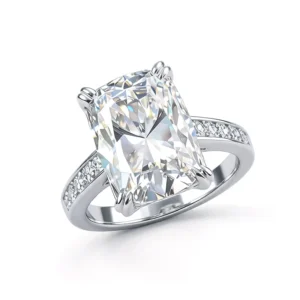 RENSINO Luxury 10ct Large Carat Moissanite Ring Womens S925 Sterling Silver Rhodium Plated Prong Setting Long Cushion Shape 10*14mm