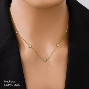 RENSINO Luxury 18K Gold Plated Stainless Steel Anti Tarnish Necklace Inlaid Zircon Ladies Lucky Four Leaf Flower Dainty Link Chain