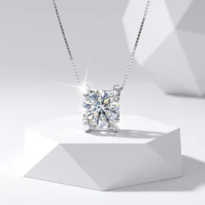 RENSINO Luxury 1ct 2ct Moissanite Pendant Necklace D Color VVS1 925 Sterling Silver Round Halo Necklace S925 Women Fine Jewelry