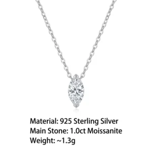 RENSINO Luxury 1ct Pear Cut Moissanite Necklace D Color VVS1 925 Sterling Silver Elegant Wedding Pendant S925 Women Jewelry