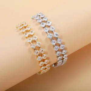 RENSINO Luxury 2 Colors Gold Silver Plated Fashion Jewelry Zircon Crystal Bangle Bracelet For Women Girls