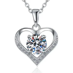 RENSINO Luxury 2ct Moissanite Heart Of The Ocean Pendant Necklace Choker Necklace 925 Sterling Silver Chain Necklaces For Women