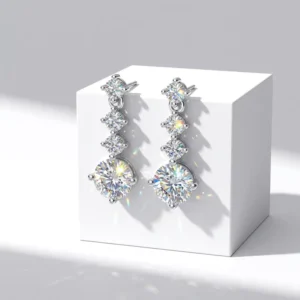 RENSINO Luxury 2ct Moissanite Stud Earrings D Color VVS1 925 Sterling Silver Rhodium Plated Shining Stone Long Certified Women’s