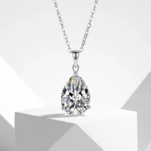 RENSINO Luxury 6ct Pear Cut Moissanite for Certified Rhodium Plated Necklace D Color VVS1 925 Sterling Silver Large Teardrop Pendant
