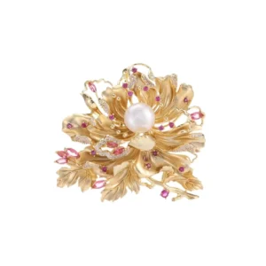 RENSINO Luxury 925 Silver Banquet Dress Corsage Accessories Trendy Peony Brooch Pins with Natural Freshwater Pearl