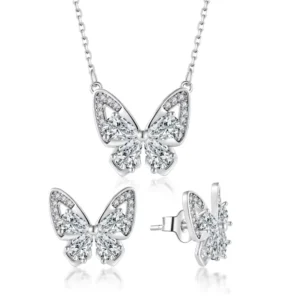 RENSINO Luxury 925 Sterling Real Silver Butterfly Jewelry Set Cubic Zirconia Bridal Necklace Earrings For Women Wedding Gift
