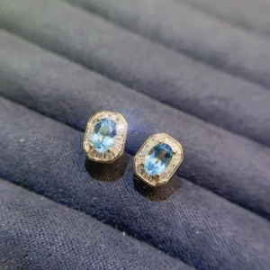 RENSINO Luxury 925 Sterling Silver 18k Gold Plated Trendy Natural Topaz Stud Earrings for Wedding Fashion Jewelry Earring