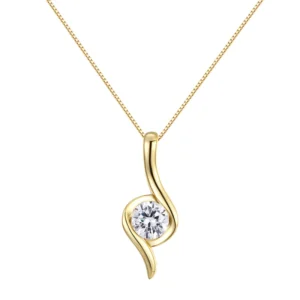 RENSINO Luxury 925 Sterling Silver 7mm D Moissanite Twisted Pendant 18k Gold-plated Women’s Gift Necklace Jewelry
