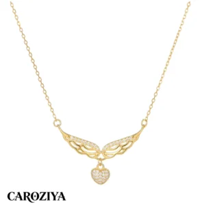 RENSINO Luxury 925 Sterling Silver Heart Pendant Angel Wing Necklace Zircon Jewelry for Women Wedding and Valentine’s Gift