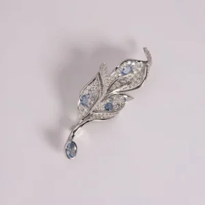 RENSINO Luxury 925 Sterling Silver Leaf Brooches Full Paved Blue Zirconia Diamond Fine Jewelry Brooches