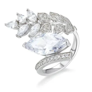 RENSINO Luxury 925 Sterling Silver Leaf Rings Jewelry Women Cubic Zirconia Stone Ring