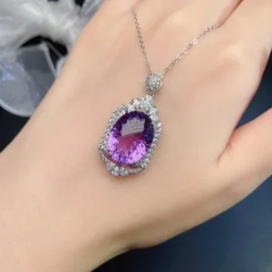 RENSINO Luxury 925 Sterling Silver Natural Amethyst Classic Pendant Gold Plated Party Gift for Women OEM ODM